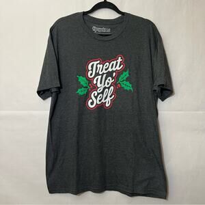 Tipsy Elves T-Shirt Men’s Size L Gray Treat Yo Self Short Sleeve Christmas